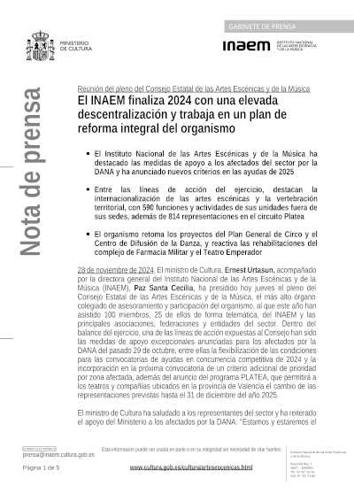 El INAEM finaliza 2024 con una elevada descentralización y trabaja en un plan de reforma integral del organismo