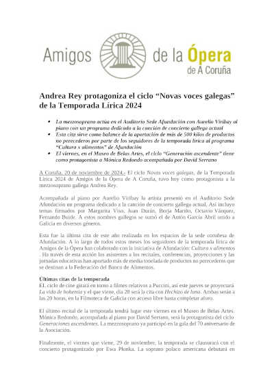 Andrea Rey protagoniza el ciclo “Novas voces galegas” de la Temporada Lírica 2024