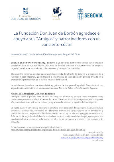 La Fundación Don Juan de Borbón agradece el apoyo a sus “Amigos” y patrocinadores con un concierto-cóctel
