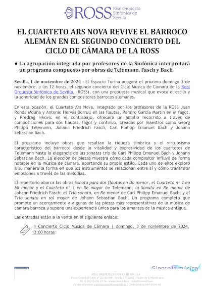 El Cuarteto Ars Nova revive el barroco alemán en el segundo concierto del Ciclo de Cámara de la ROSS