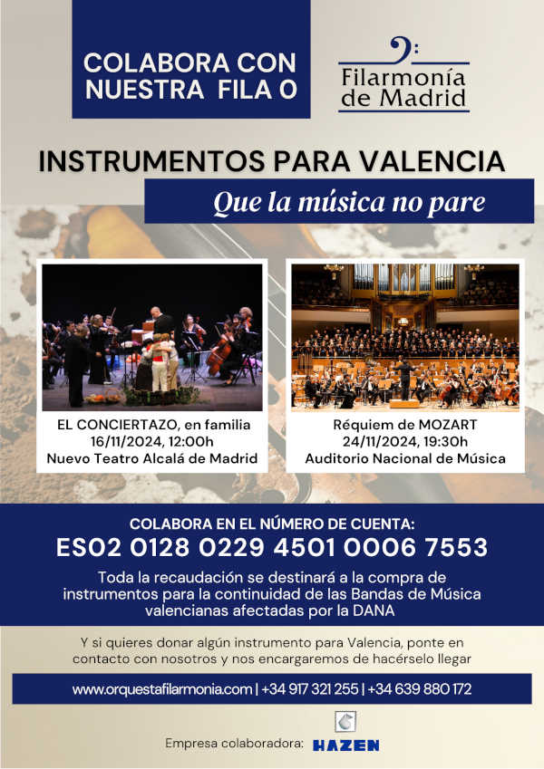 Fila 0 Filarmonía – Instrumentos para Valencia. «Que la música no pare»