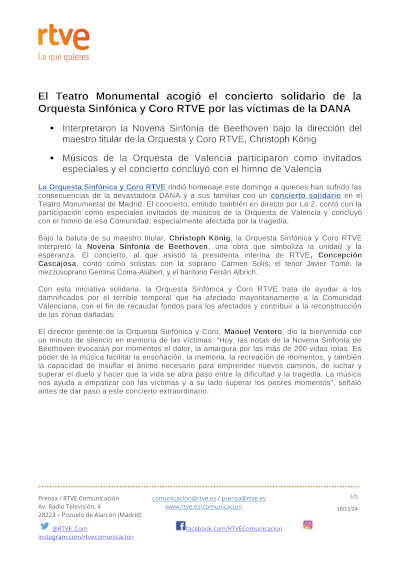 El Teatro Monumental acogió el concierto solidario de la Orquesta Sinfónica y Coro RTVE por las víctimas de la DANA