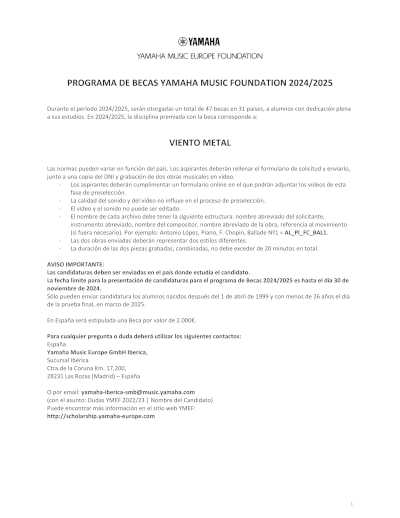 Fundación Yamaha Music Europe: Impulsando el Talento de Jóvenes Músicos con Becas para Instrumentos de Viento Metal