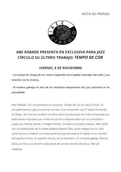 Abe Rábade presenta en exclusiva para Jazz Círculo su último trabajo: «Tempo de Cor»