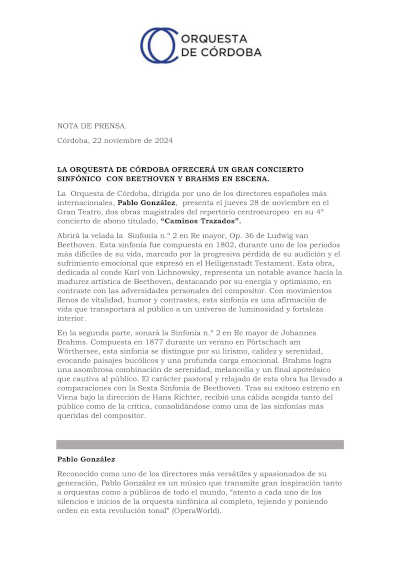 La Orquesta de Córdoba ofrecerá un gran concierto sinfónico con Beethoven y Brahms en escena