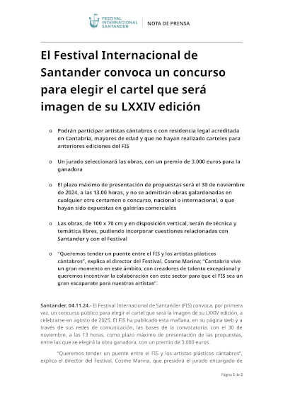 El Festival Internacional de Santander convoca un concurso para elegir el cartel que será imagen de su LXXIV edición