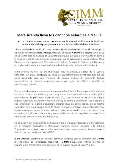 Mara Aranda lleva los cánticos sefardíes a Melilla