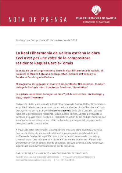 La Real Filharmonía de Galicia estrena la obra Ceci n’est pas une valse de la compositora residente Raquel García-Tomás