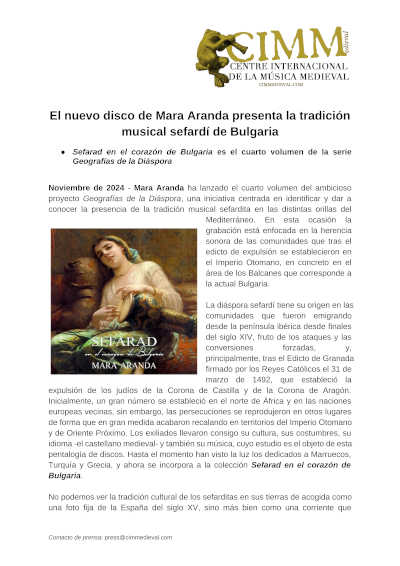 El nuevo disco de Mara Aranda presenta la tradición musical sefardí de Bulgaria