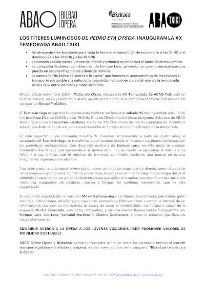Los títeres luminosos de Pedro eta Otsoa, inauguran la XX Temporada de ABAJO Txiki Los títeres luminosos de Pedro eta Otsoa, inauguran la XX Temporada de ABAJO Txiki