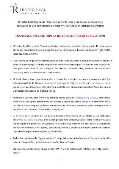 El Teatro Real llevará con “Ópera en Corto” la lírica a las nuevas generaciones