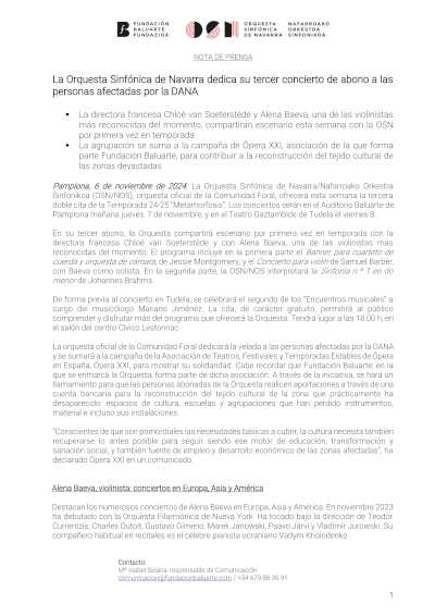 La OSN dedica su tercer concierto de abono a las personas afectadas por la DANA La OSN dedica su tercer concierto de abono a las personas afectadas por la DANA