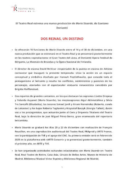 El Teatro Real presenta Maria Stuarda, la aclamada ópera de Donizetti. Una experiencia única en el corazón de la cultura española.