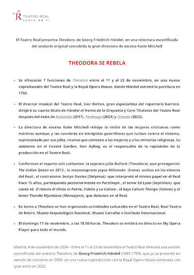 El Teatro Real presenta Theodora, de Georg Friedrich Händel, en una relectura escenificada del oratorio original