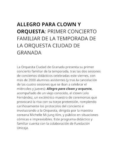 Allegro para Clown y Orquesta: Primer concierto familiar de la temporada de la Orquesta Ciudad de Granada