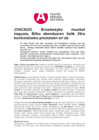 Chicago, el musical de Broadway por excelencia, llega a Bilbao para deslumbrar con su historia cautivadora y su música inolvidable.