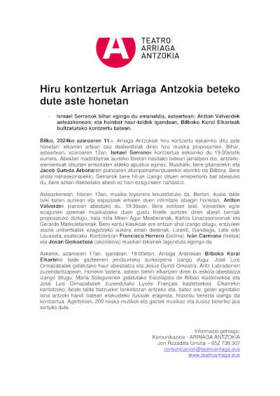 Tres conciertos llenarán el Teatro Arriaga esta semana