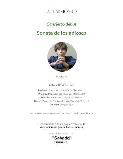 Concierto debut de Guillermo Harnández, con la Sonata de los Adioses, en La Filarmónica