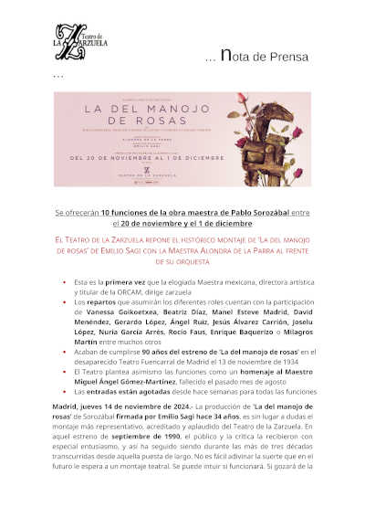 El Teatro de la Zarzuela repone el histórico montaje de «La del manojo de rosas» de Emilio Sagi