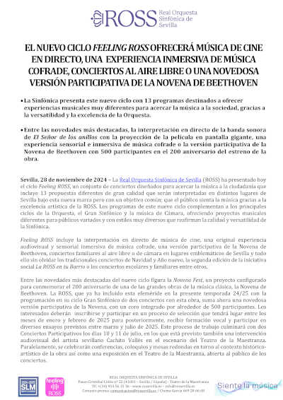 El nuevo ciclo Feeling ROSS ofrecerá música de cine en directo, conciertos al aire libre y más…