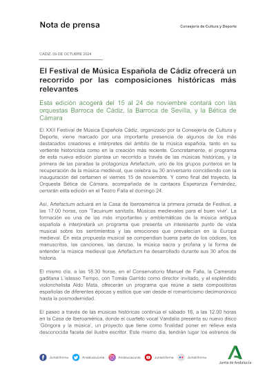 El Festival de Música Española de Cádiz ofrecerá un recorrido por las composiciones históricas más relevantes