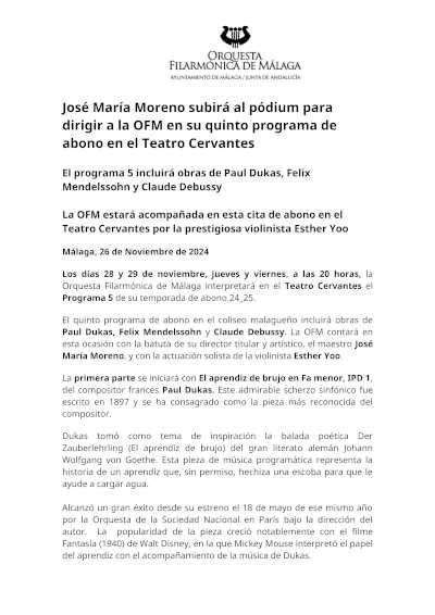 José María Moreno subirá al pódium para dirigir a la OFM en su quinto programa de abono en el Teatro Cervantes José María Moreno subirá al pódium para dirigir a la OFM en su quinto programa de abono en el Teatro Cervantes