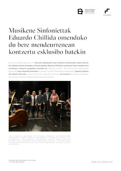 Musikene Sinfonietta en concierto exclusivo que honra a Eduardo Chillida en su centenario, una experiencia única para los amantes del arte.