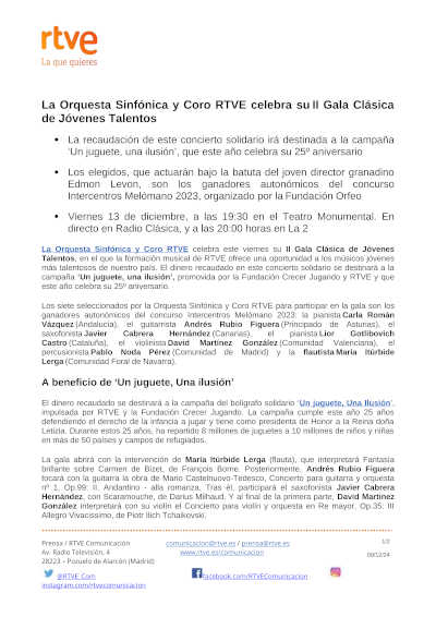 La Orquesta Sinfónica y Coro RTVE presenta su II Gala Clásica de Jóvenes Talentos, un evento que destaca el talento emergente en la música clásica.