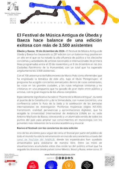 Balance del 28º Festival de Música Antigua de Úbeda y Baeza. Revive los mejores momentos y la esencia de FeMAUB 2024 en nuestra web.