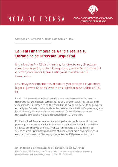 Obradoiro de Dirección Orquestal de la Real Filharmonía de Galicia. Experiencia única para aprender y perfeccionar tus habilidades musicales.