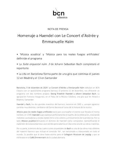 Descubre el homenaje a Haendel con Le Concert d'Astrée y la dirección de Emmanuelle Haïm. Una experiencia musical única que celebra la grandeza del compositor.