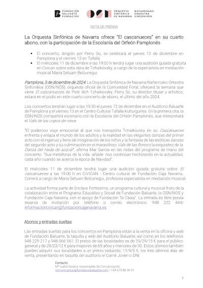 La Orquesta Sinfónica de Navarra presenta "El cascanueces", un espectáculo mágico con la participación de la Escolanía del Orfeón Pamplonés.