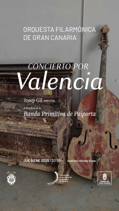 Concierto solidario de la Orquesta Filarmónica de Gran Canaria para apoyar a la Banda Primitiva de Paiporta en Valencia.