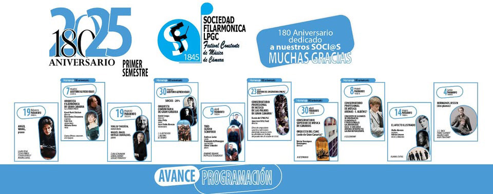 180 aniversario de la Sociedad Filarmónica de Las Palmas de Gran Canaria, una institución destacada en la escena musical canaria.