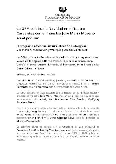 La OFM celebra la Navidad en el Teatro Cervantes con el maestro José María Moreno en el pódium