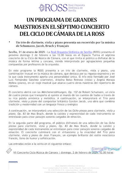 Un programa de grandes maestros en el séptimo concierto del Ciclo de Cámara de la ROSS. Una experiencia musical única.
