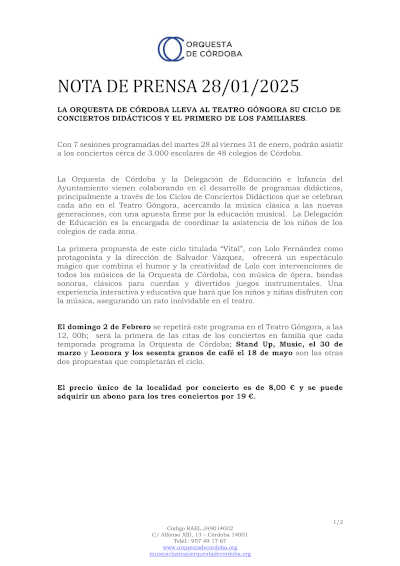 La Orquesta de Córdoba presenta su Ciclo de Conciertos Didácticos en el Teatro Góngora, ofreciendo una experiencia musical única para toda la familia.