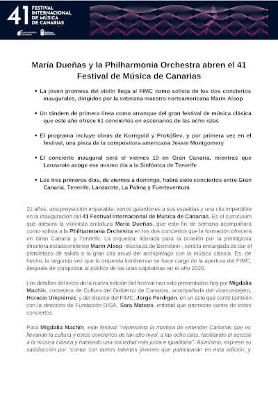 Marin Alsop y María Dueñas protagonizan la apertura del 41 Festival de Música de Canarias. ¡No te pierdas este evento cultural único!