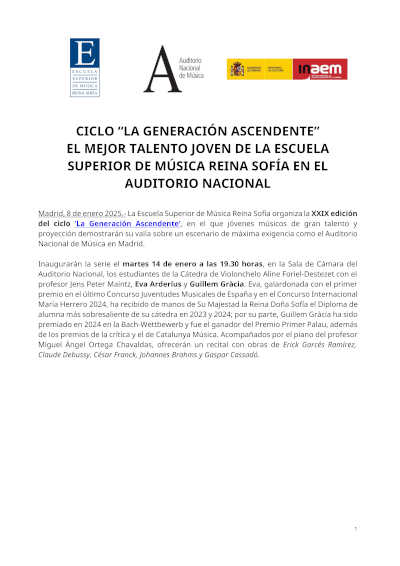 Conoce el ciclo La Generación Ascendente: jóvenes promesas de la música en el Auditorio Nacional de Música de Madrid. ¡No te lo pierdas!