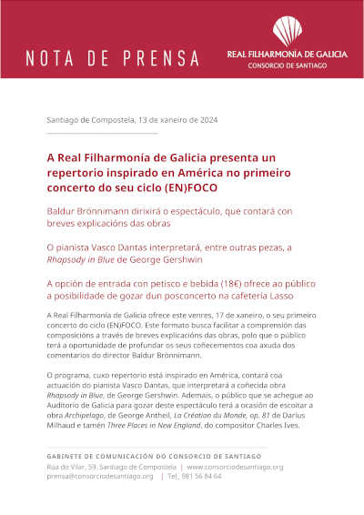Emocionante concierto de la Real Filharmonía de Galicia. Descubre la magia de Rhapsody in Blue y otras piezas americanas en este evento musical único.