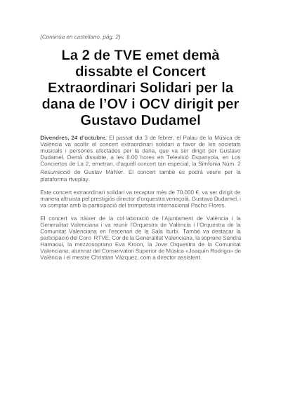 Concierto solidario de Gustavo Dudamel y Pacho Flores en el Palau de la Música. Apoya a las sociedades musicales y personas afectadas por la dana.