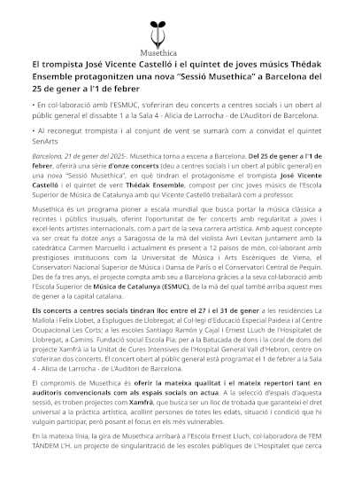 Disfruta de una nueva Sesión Musethica con el talentoso trompista José Vicente Castelló y el quinteto Thédak Ensemble. La música te espera.