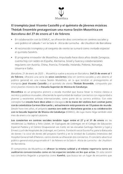 Disfruta de una nueva Sesión Musethica con el talentoso trompista José Vicente Castelló y el quinteto Thédak Ensemble. La música te espera.