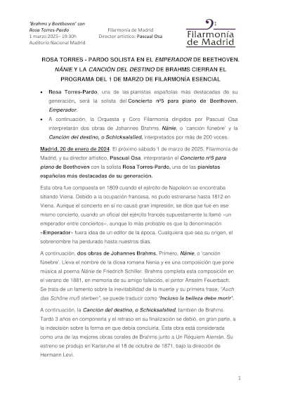 Descubre el Concierto nº5 para piano de Beethoven interpretado por la Orquesta Filarmonía de Madrid y la solista Rosa Torres-Pardo.