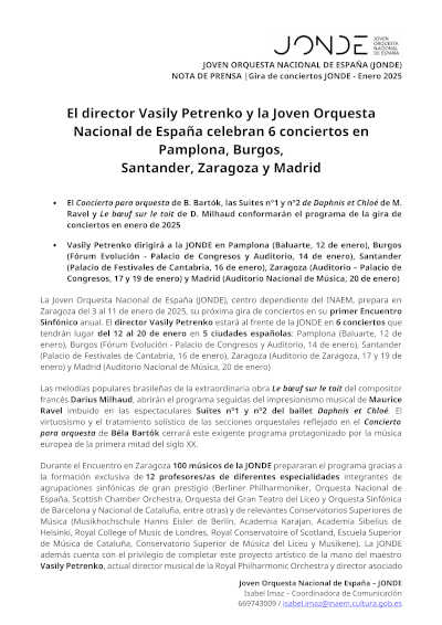 Gira del maestro Vasily Petrenko y la Joven Orquesta Nacional de España. No te pierdas estos emocionantes conciertos en 5 ciudades españolas.
