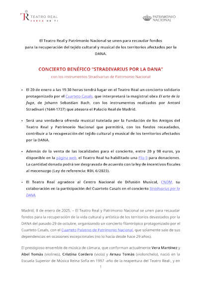 Concierto filantrópico en el Teatro Real: el Cuarteto Casals y el Cuarteto Palatino se unen para ayudar a la recuperación de los territorios devastados por la DANA.