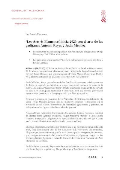 "Les Arts és Flamenco" comienza en 2025 con Antonio Reyes y Jesús Méndez. No te pierdas la esencia del flamenco gaditano en este evento.