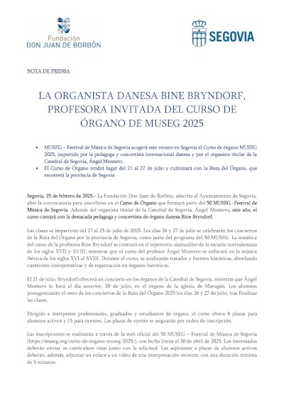 Bine Bryundorf, destacada organista danesa y profesora del Curso de Órgano de Museg 2025. Una oportunidad única para aprender de una experta.