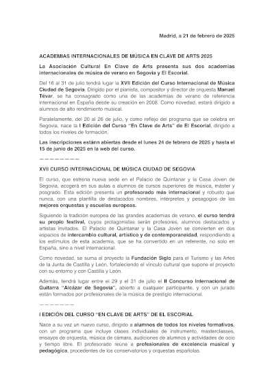 Academias Internacionales de Música «En Clave de Arts» 2025