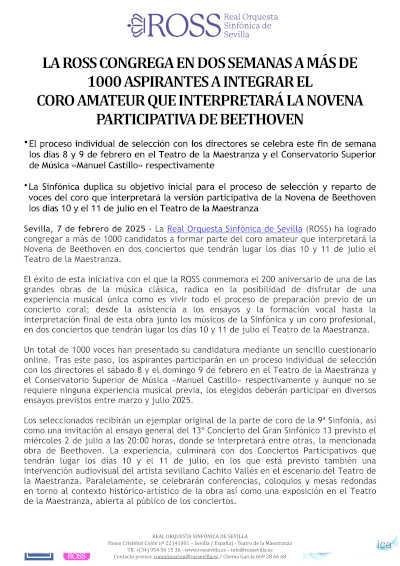La ROSS, donde más de 1.000 aspirantes se reúnen para interpretar la Novena de Beethoven en un coro amateur.